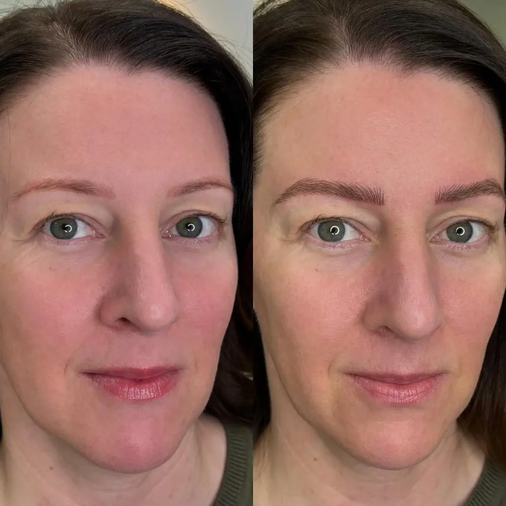 nano brows tattoo before and after soft detailed hair strokes