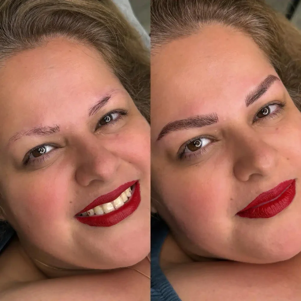powder brows tattoo before and after polished shaded finish
